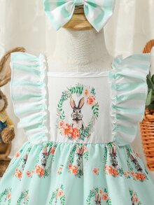 Baby Floral Print Ruffle Trim Dress With Accessory Headband - Multicolor - View 4