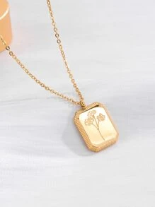Flower Detail Geometric Charm Necklace - Yellow Gold - View 2
