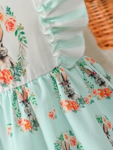 Baby Floral Print Ruffle Trim Dress With Accessory Headband - Multicolor - View 6