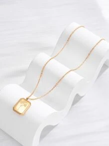 Flower Detail Geometric Charm Necklace - Yellow Gold - View 3