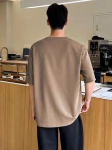 DAZY Men Slogan Graphic Drop Shoulder Tee - Khaki - View 2