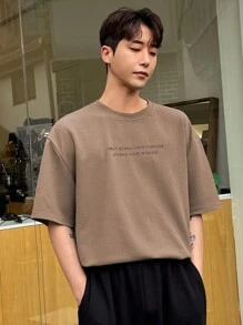 DAZY Men Slogan Graphic Drop Shoulder Tee - Khaki - View 3