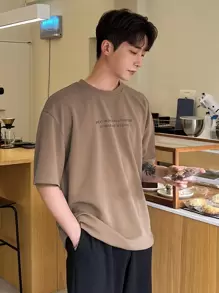 DAZY Men Slogan Graphic Drop Shoulder Tee - Khaki - View 4