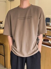 DAZY Men Slogan Graphic Drop Shoulder Tee - Khaki - View 5