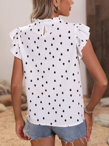 SHEIN LUNE Áo sơ mi nữ viền lá sen Xù Tất cả trên in Giải trí - trắng - Xem 2