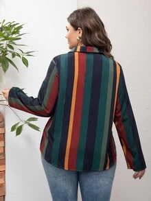 SHEIN LUNE Blusa de rayas con parche con bolsillo - Multicolor - Ver 2