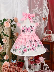 嬰兒花卉和蝴蝶印花洋裝 - 彩色 - 查看 1