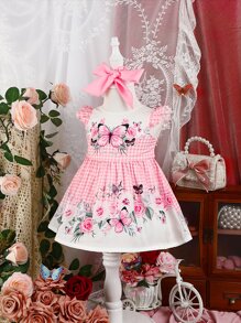 嬰兒花卉和蝴蝶印花洋裝 - 彩色 - 查看 3