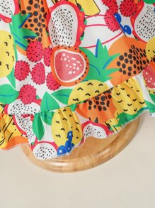 SHEIN Baby Girl Fruits Print Ruffle Trim Dress With Accessory Headband - Multicolor - View 5