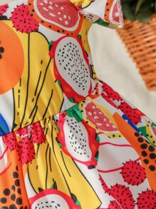 SHEIN Baby Girl Fruits Print Ruffle Trim Dress With Accessory Headband - Multicolor - View 6