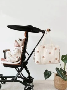 Bolso pañalero con bordado en el hombro, de gran capacidad y cierre con cremallera, que se puede colgar en el carrito de bebé - Beis - Ver 2