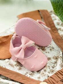 1pair Infant Mary Jane Flat Casual Shoes With Heart Embroidery - Pink - View 5