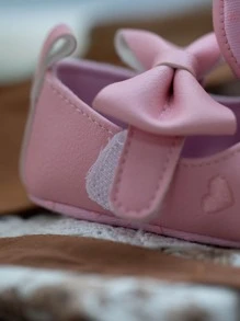 1pair Infant Mary Jane Flat Casual Shoes With Heart Embroidery - Pink - View 6