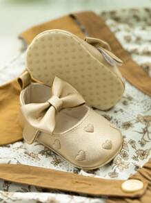 婴儿心形刺绣玛丽珍平底鞋 - 金色 - 查看 3