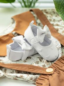 可爱女婴心形蝴蝶结装饰平底鞋，白色 - 白色 - 查看 3