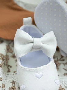 可爱女婴心形蝴蝶结装饰平底鞋，白色 - 白色 - 查看 5