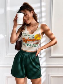 SHEIN Unity Letter & Palm Tree Print Tank Top & Shorts - Multicolor - View 4