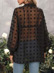 Chiquease Swiss Dot Mesh Lantern Sleeve Coat - Black - View 2