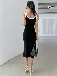 DAZY Contrast Binding Jumper Dress - Black - View 2