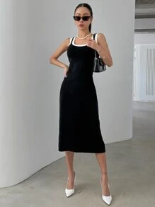 DAZY Contrast Binding Jumper Dress - Black - View 3