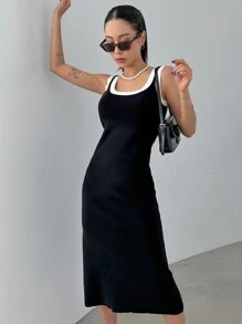 DAZY Contrast Binding Jumper Dress - Black - View 4