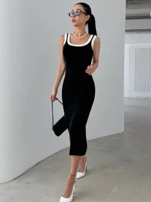 DAZY Contrast Binding Jumper Dress - Black - View 5