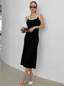 DAZY Contrast Binding Jumper Dress - Black - View 6