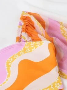 Top bikini con estampado de manga farol - Multicolor - Ver 7