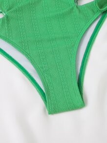 環連領帶搭扣連帶泳裝套裝，夏季海灘比基尼套裝 - 綠色 - 查看 7