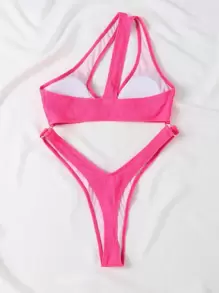 SHEIN Swim Phụ nữ một mảnh Cắt ra Nhẫn màu trơn - Màu Hồng Tươi - Xem 4