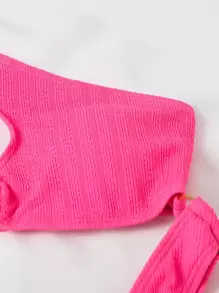 SHEIN Swim Phụ nữ một mảnh Cắt ra Nhẫn màu trơn - Màu Hồng Tươi - Xem 5