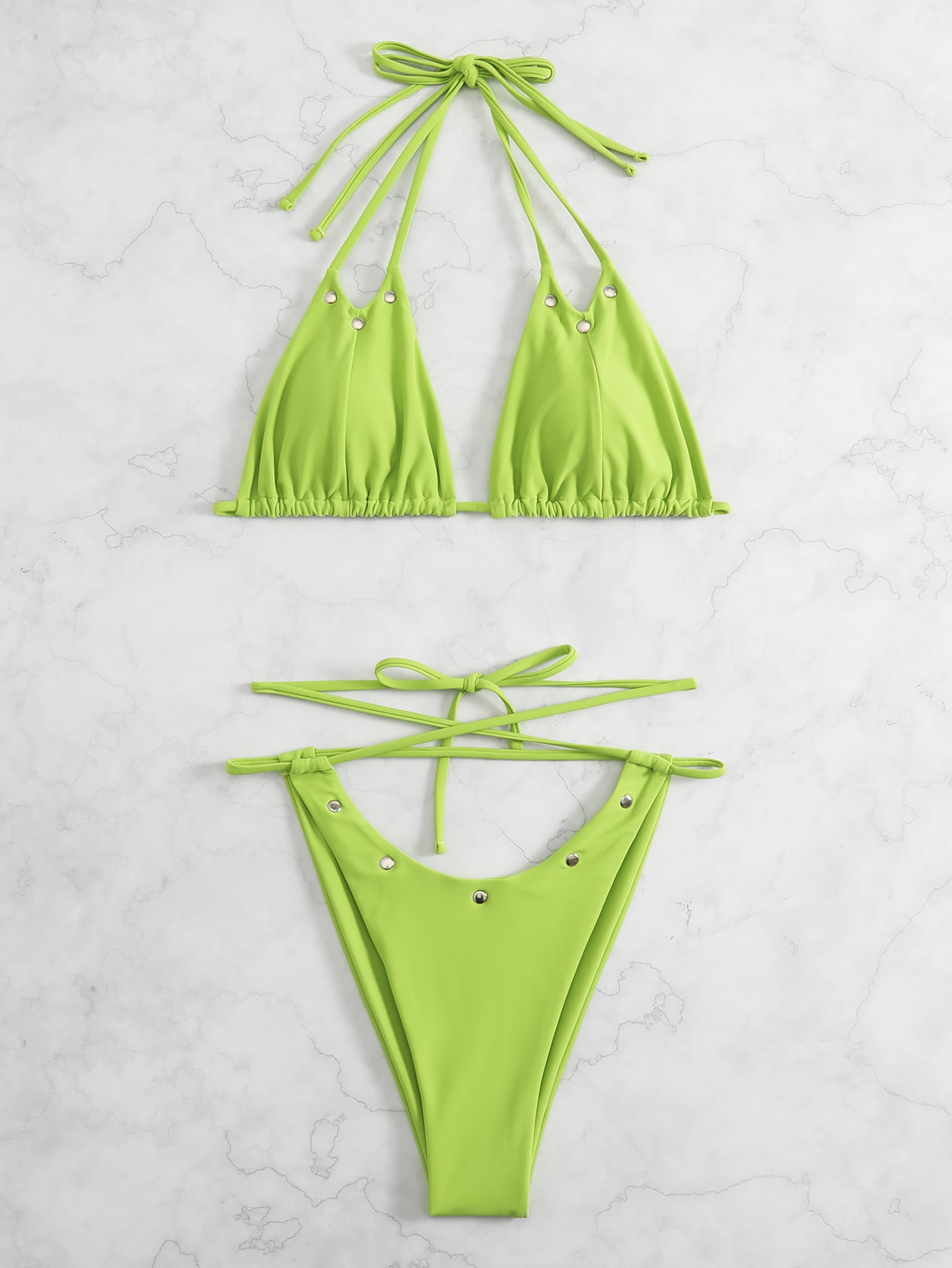 Our Studded Detail Triangle High Cut Summer Beach Bikini Set is