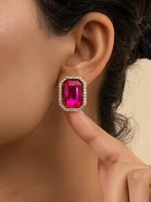 Rhinestone Decor Stud Earrings - Hot Pink - View 1