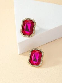 Rhinestone Decor Stud Earrings - Hot Pink - View 2
