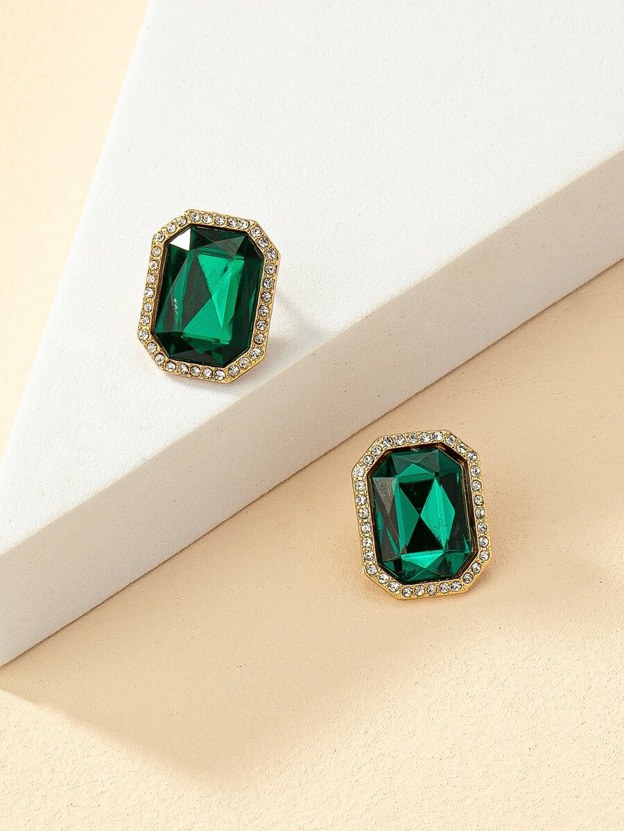 Rhinestone Decor Geometric Stud Earrings | SHEIN USA