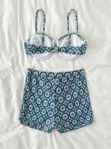 Allover Print Underwire Summer Beach Bikini Set - Mint Green - View 2
