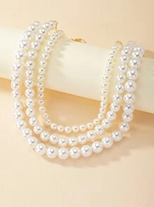 3pcs Faux Pearl Decor Necklace - White - View 2