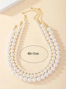 3pcs Faux Pearl Decor Necklace - White - View 3