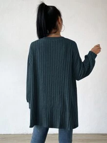 SHEIN Essnce 落肩袖開門襟外套 - 藏蓝色 - 查看 2