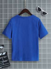 SHEIN Tween Boys' Regular Fit Casual Round Neck Knitted Pattern Short Sleeve T-Shirt - Blue - View 2