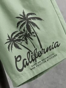 SHEIN 男孩字母和熱帶圖案短褲