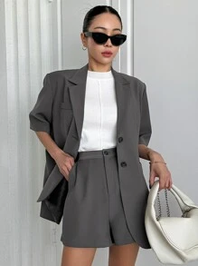 DAZY Blazer con botón con bolsillo con solapa & Shorts - Gris Oscuro - Ver 1