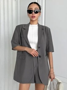 DAZY Blazer con botón con bolsillo con solapa & Shorts - Gris Oscuro - Ver 5