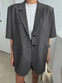 DAZY Blazer con botón con bolsillo con solapa & Shorts - Gris Oscuro - Ver 7