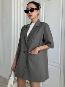 DAZY Blazer con botón con bolsillo con solapa & Shorts - Gris Oscuro - Ver 8