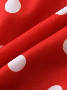 SHEIN Niñas Vestido con estampado de corazón ribete con fruncido - Rojo y blanco - Ver 3