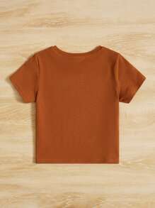 SHEIN Tops con gái lớn Slogan Giải trí - màu nâu - Xem 2