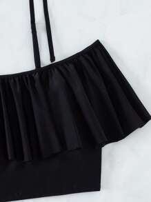 Swim Lushoire Summer Beach Tropical Tankini Set Cold Shoulder Ruffle Top & High Waisted Shorts 2 Piece Bathing Suit - Multicolor - View 4