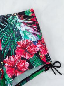 Swim Lushoire Summer Beach Tropical Tankini Set Cold Shoulder Ruffle Top & High Waisted Shorts 2 Piece Bathing Suit - Multicolor - View 6