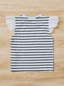 SHEIN Toddler Girls Striped & Cartoon Graphic Ruffle Trim Tank Top - Black and White - View 2